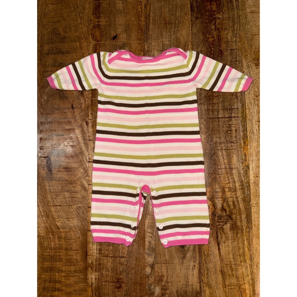 Gymboree Baby Girl Pink Green Striped Knit Romper 0-3 Months 100% Cotton